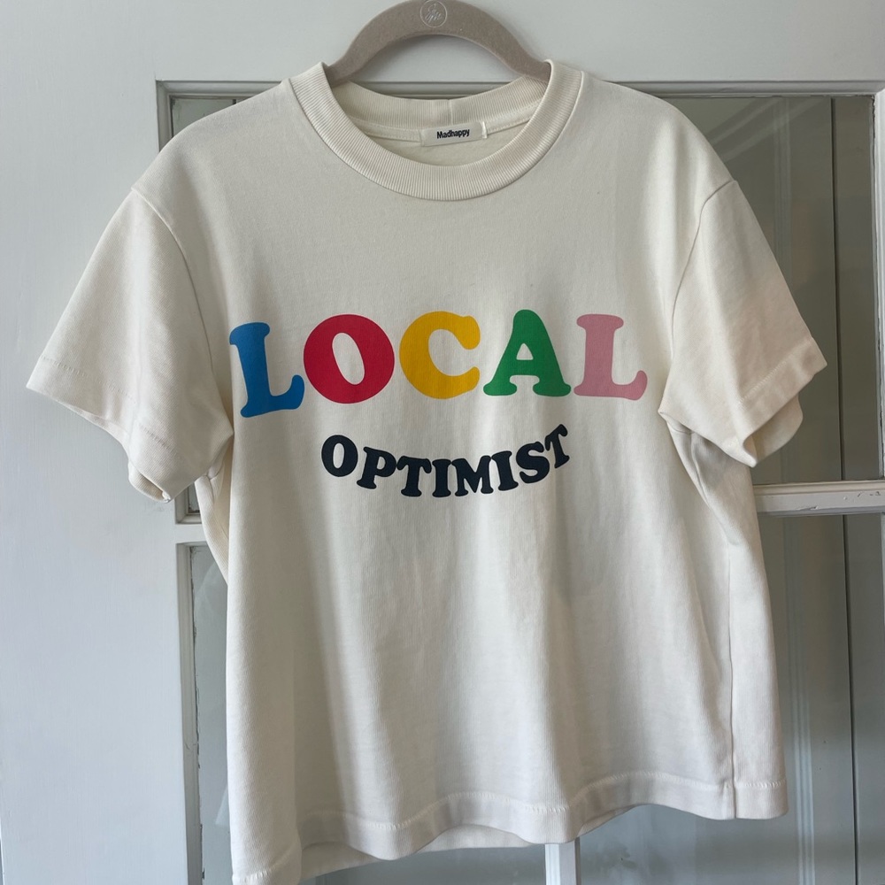 MadHappy tee, worn twice, size S - Local Optimist